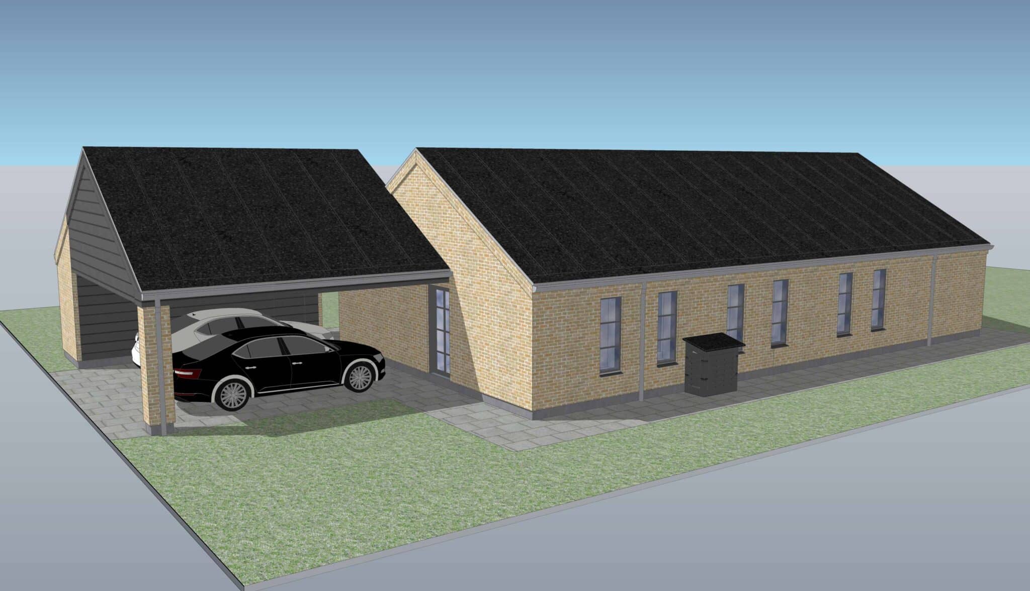 2120, Nyt hus med bondehusvinduer og carport - Nordøst