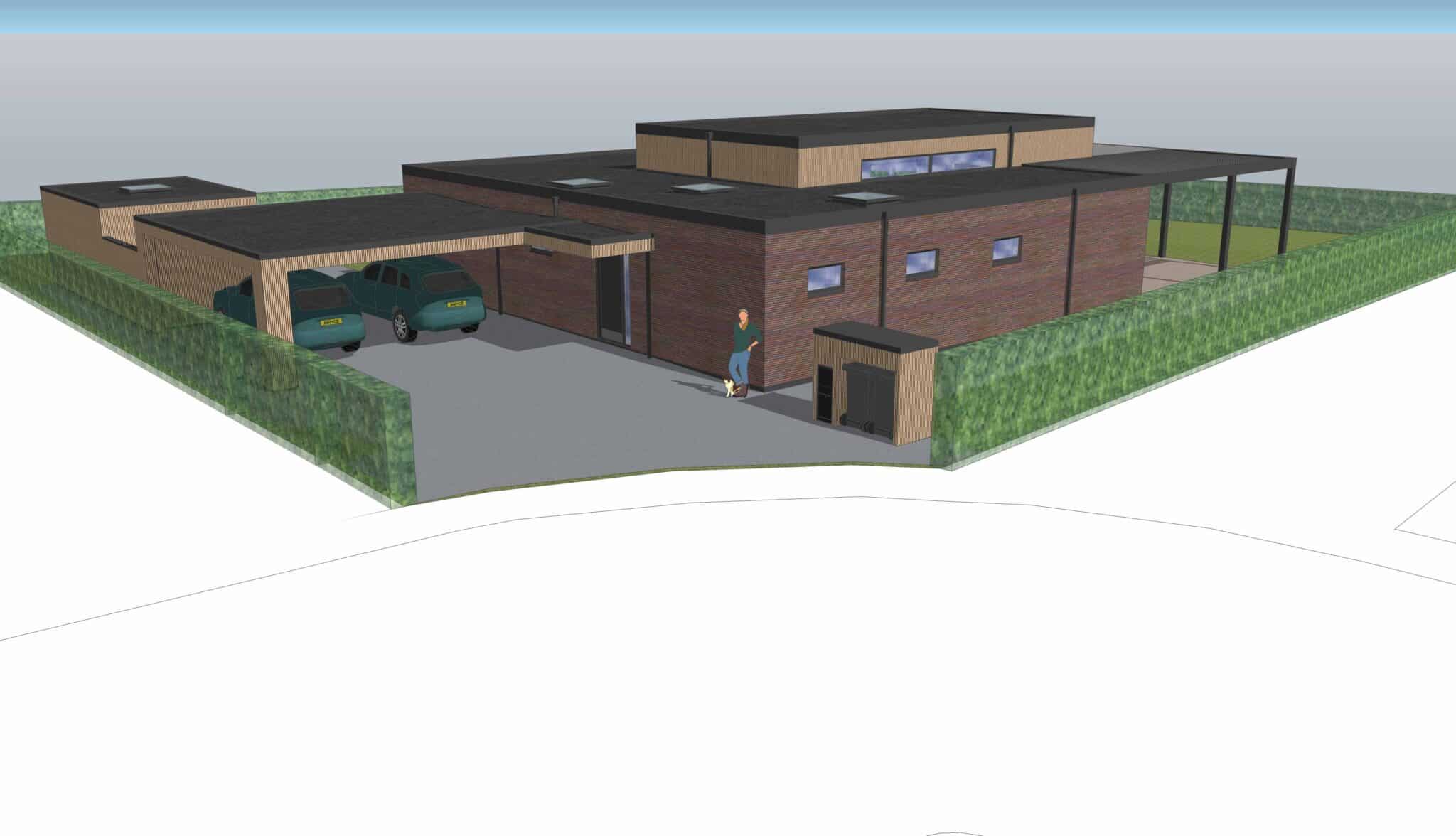 2330, Nyt hus, builtup tag, skiftende facadebeklædning - Nordvest