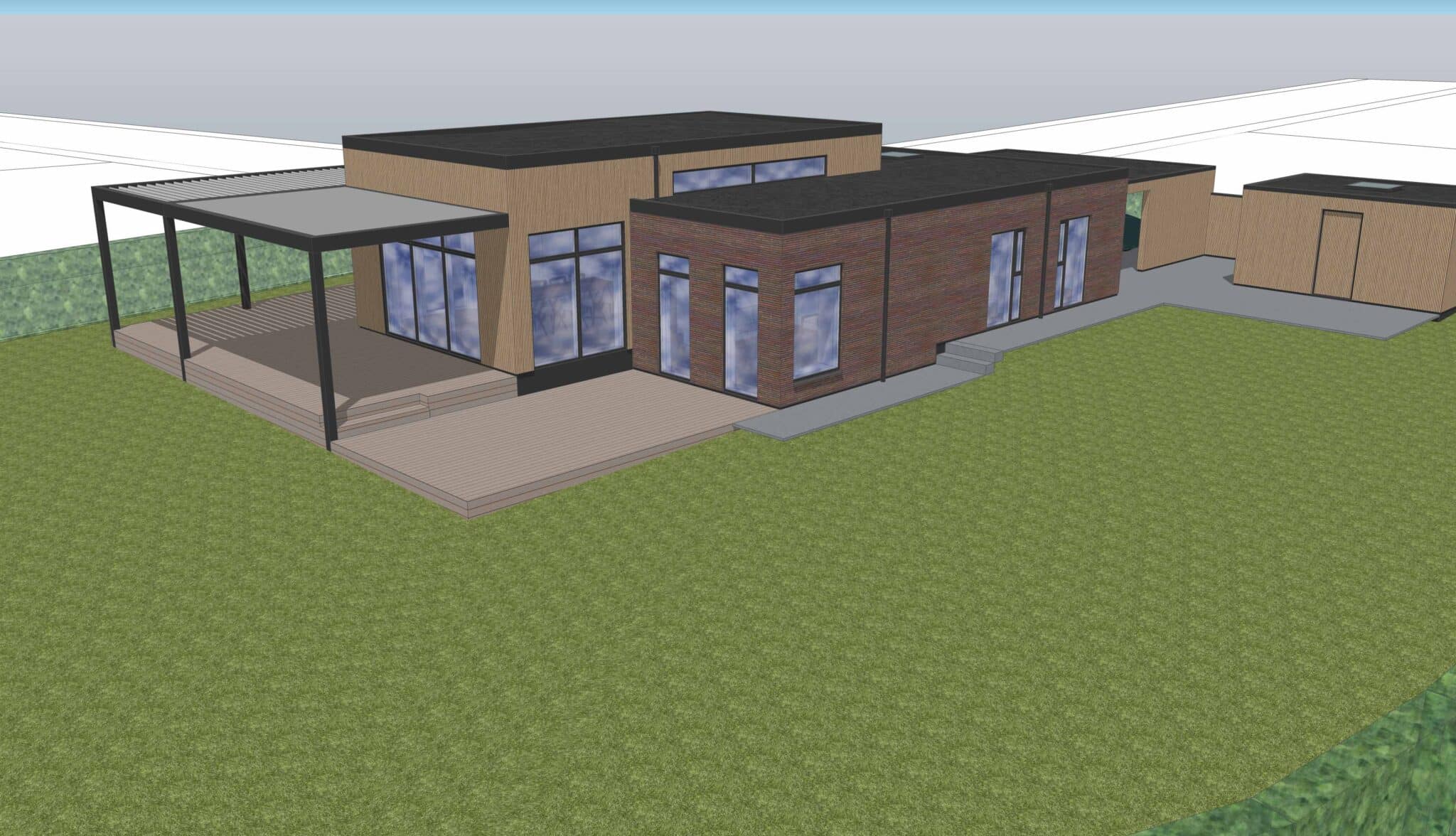 2330, Nyt hus, builtup tag, skiftende facadebeklædning - Sydøst